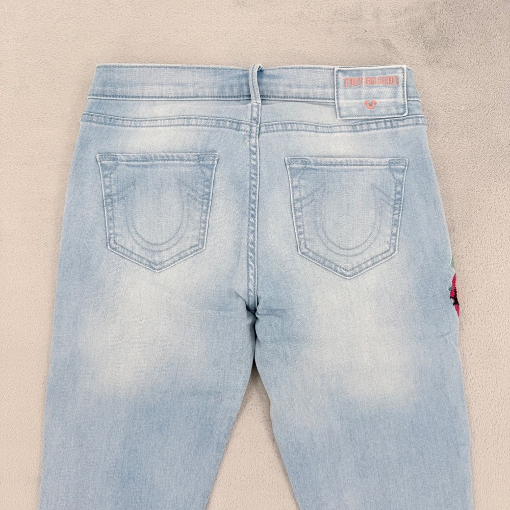 True Religion Halle Super Skinny Jeans Womens 25 Light Wash Floral Embroidered - Picture 13 of 16